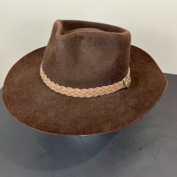 Unisex Australian Outback Collection Leather Jackeroo Hat, Brown